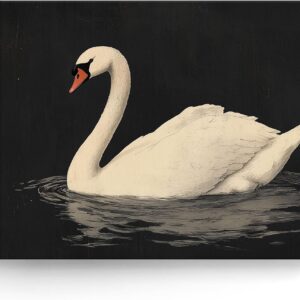 ART Canvas Wall Swan Painting on Black Background Oil Painting Pictures Print Summer Wall Decor for Home Kitchen Bedroom Nursery Friends or Family Gifts