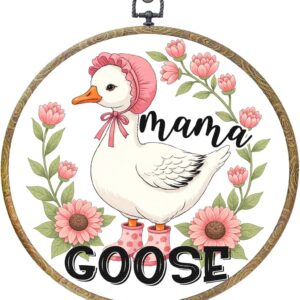 Cute Bow Mama Gifts Mom Birthday Gifts Goose Decor Goose Party Decorations Framed Round Wall Decor Canvas Wall Art Hanging Prints Artwork for Home Office Bedroom Bathroom 10.2X10.2 Inch