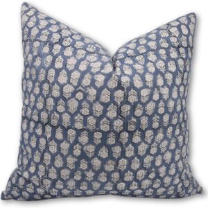 Fabritual Throw Home Decorative Blue 16x16 Inches Cushion Case Perfect for Living Room Sofa, Couch Handmade Block Print Pillow Cover Farmhouse, Gift Summer Cotton Fabric Room Accent, Tulsi Buti