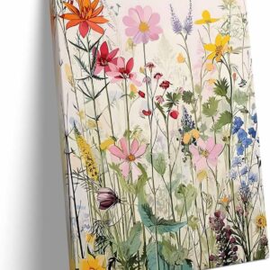 Flowers Wall Art Framed Colorful Wildflower Pictures Print Landscape Vintage Poster Print Artwork, Floral Botanical Watercolour Painting for Bedroom Girls Bathroom Farmhouse Decor 11" x 14"