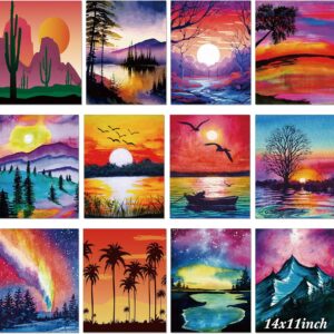 Sherr 12 Pcs Pre Drawn Canvas Pre Printed Canvas Set for Adults Cute Printed to Paint Set Theme Painting for Summer Party Favor(Sunset Landscape,8 x 10 Inch)