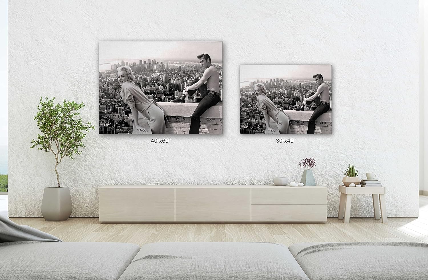 SpiritualHands Marilyn Monroe Canvas Wall Art & Poster - Trendy Girly Makeup Room Decor, Framed Vintage Vogue Print for Bedroom, Chanel Pictures (09 Marilyn Monroe with Elvis, 15" x 22" - Ready to Hang) - Image 3